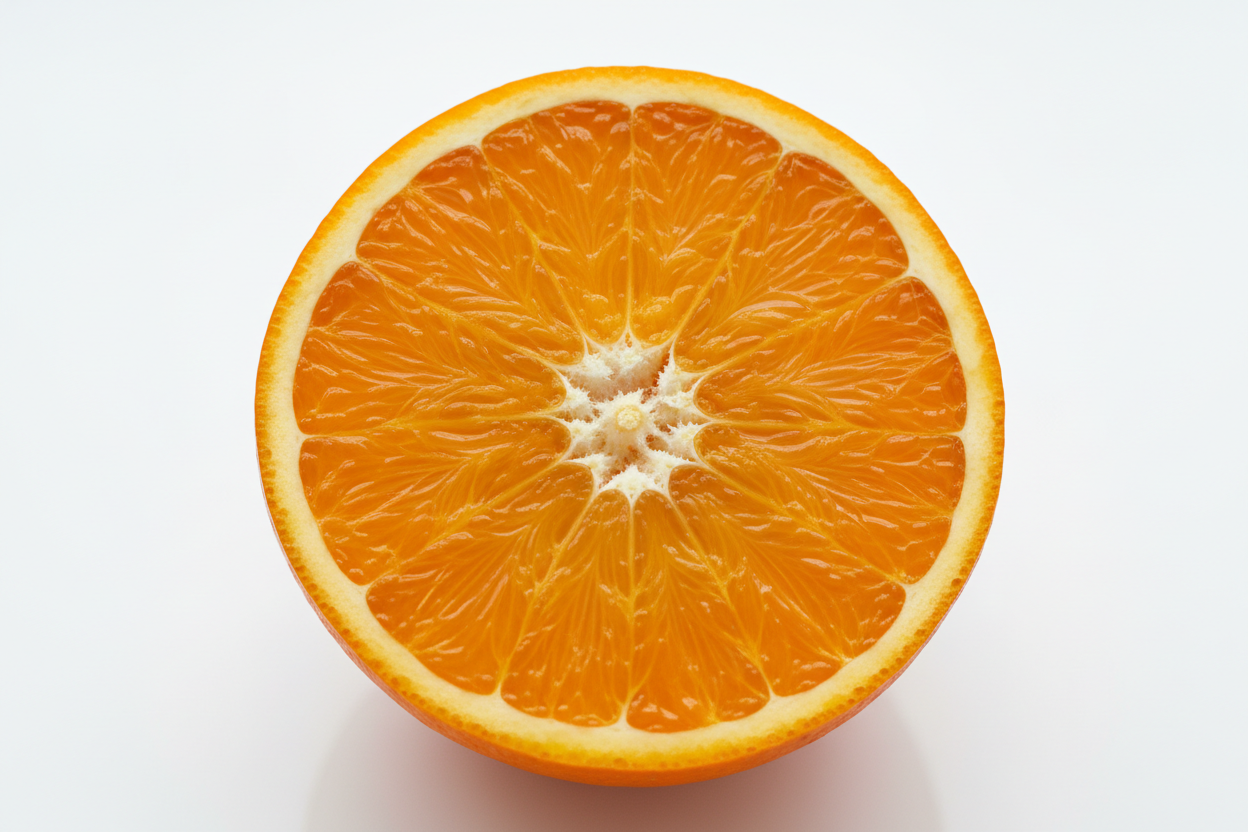 Half-cut orange on a white background, representing the Vitamin C added to the Move Blend Supplement