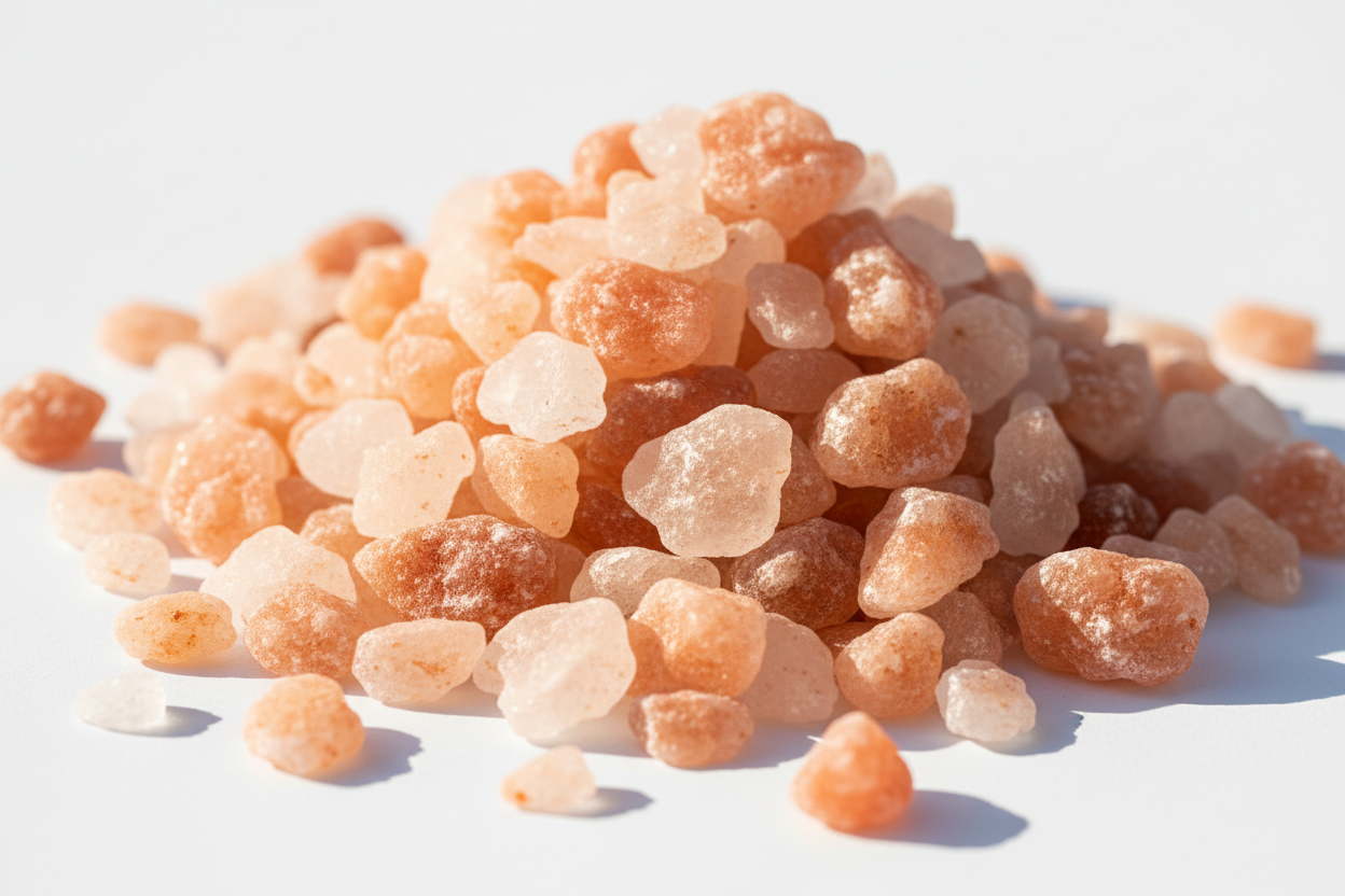 Heap of pinkish-orange stones on a white background, representing the Sodium and Potassium Electrolytes added to the Move Blend Supplement